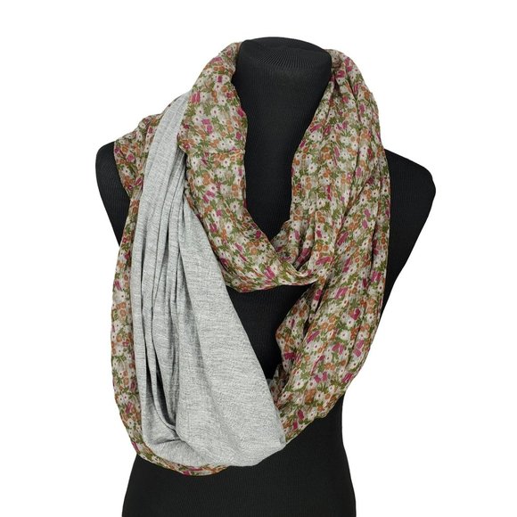Steve Madden Tan Brown Floral‎ Reversible Gray Infinity Scarf - Picture 1 of 8